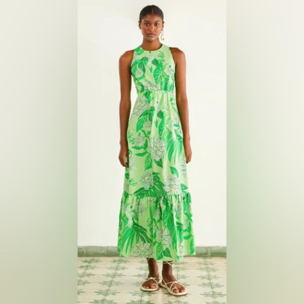 FARM Rio Dewdrop Floral Green Midi Dress